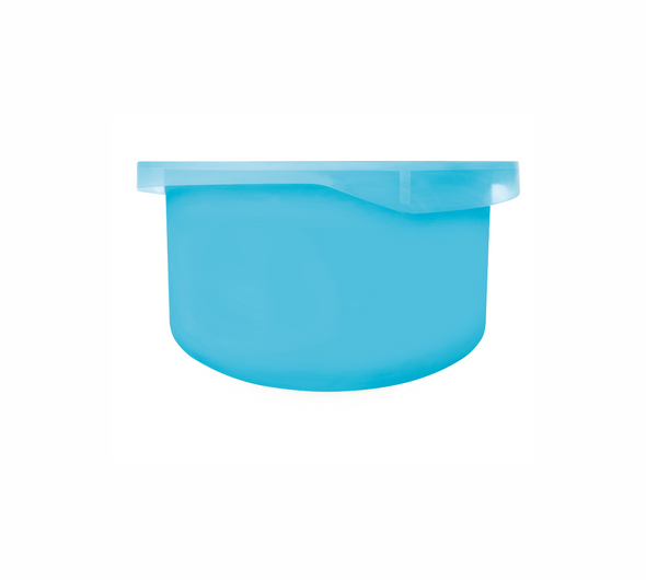 Blue plastic refill pouch with resealable top for skincare product.